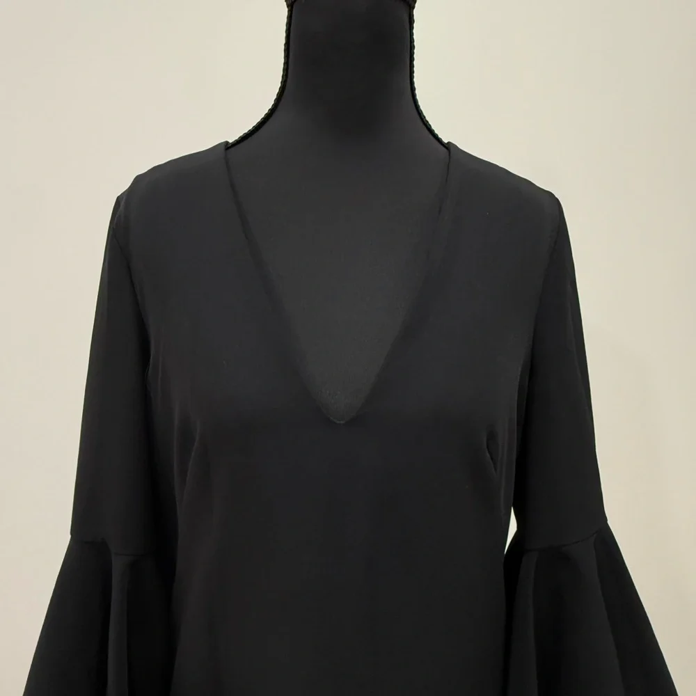 Milly Black V-Neck Bell Sleeve Cocktail Dress - Picture 2 of 9